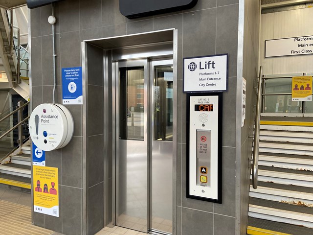 Lift at Pride Park entrance of Derby station