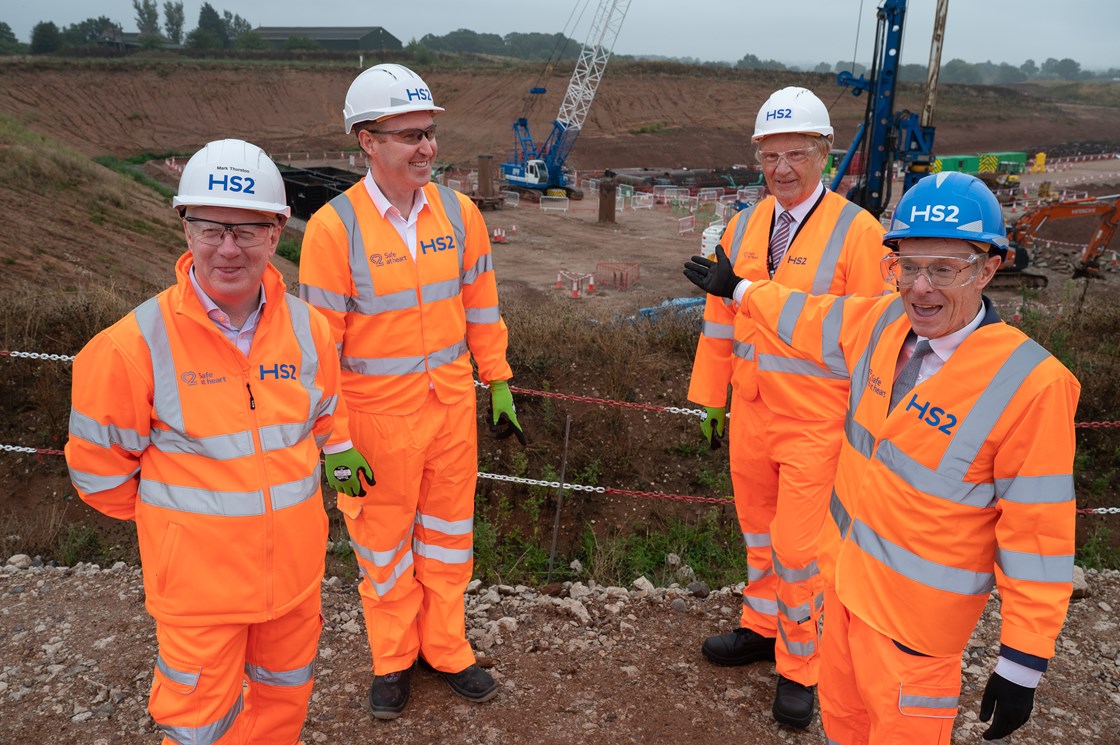 L-R: Mark Thurston, CEO - HS2; Declan McGeeney; Director of UK Infrastructure - Laing O'Rourke; Cllr Ian Courts, Leader - Solihull Council; Andy Street, West Midlands Mayor: Copyright: HS2 Ltd