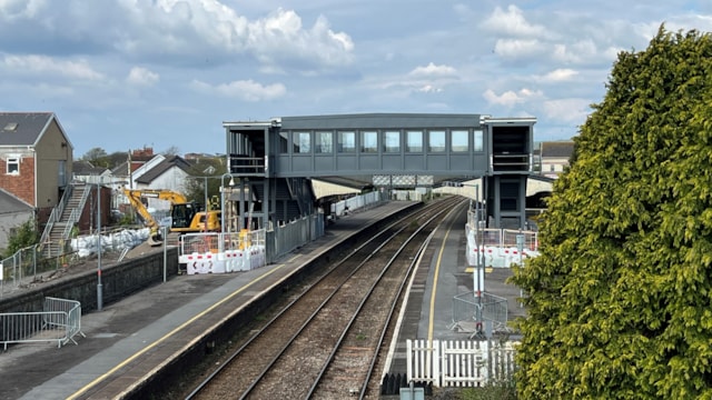 Bridge span is installed at Llanelli station as part of construction of accessible footbridge-2: Bridge span is installed at Llanelli station as part of construction of accessible footbridge-2