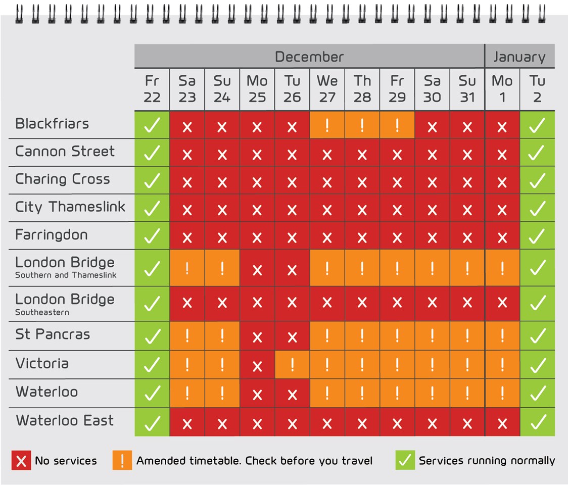 Christmas calendar: Christmas services affected by the Thameslink Programme.