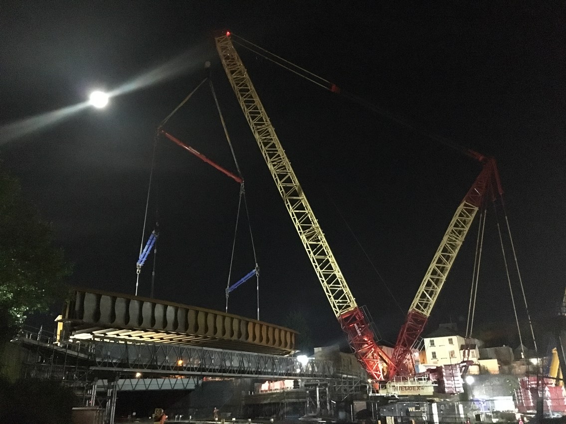 Bridge Street bridge in Newport city centre being lifted in to place