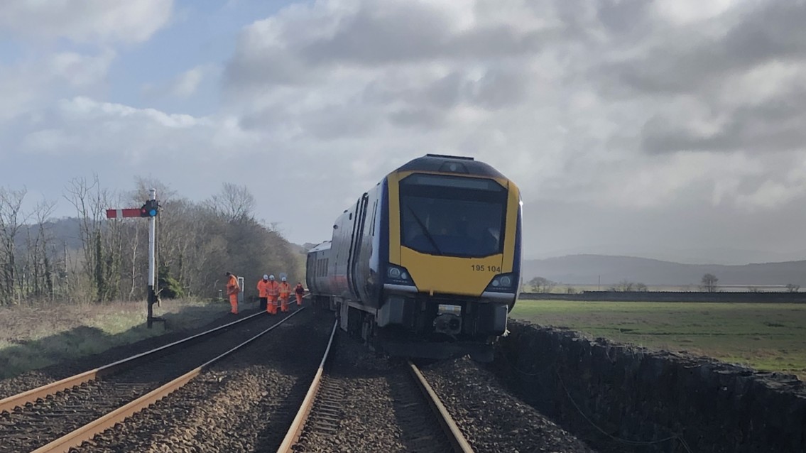 Network Rail engineers attending the site of the derailment