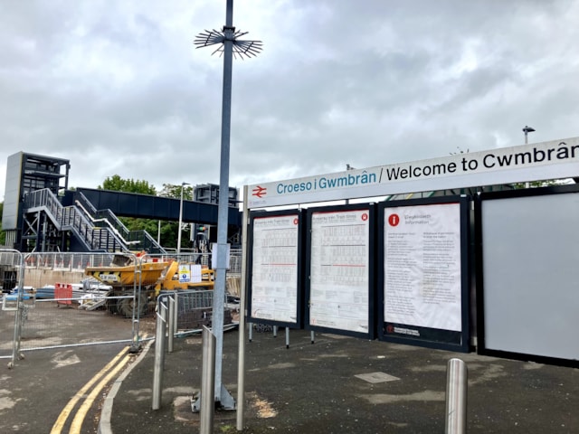 Accessible footbridge under construction at Cwmbran station, July 2024