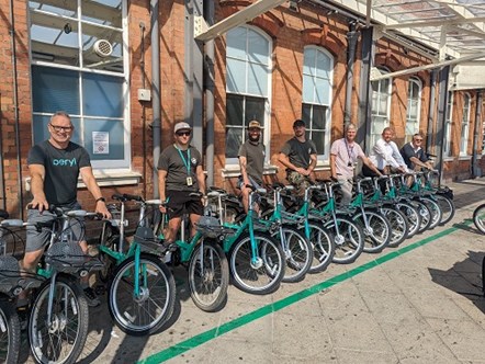 Beryl and BCP Council teams at the launch of the new e-bikes outside Bournemouth Station on Friday 22 July.