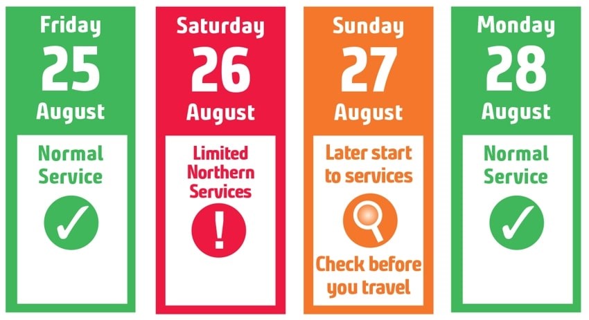 August bank holiday weekend - travel advice calendar