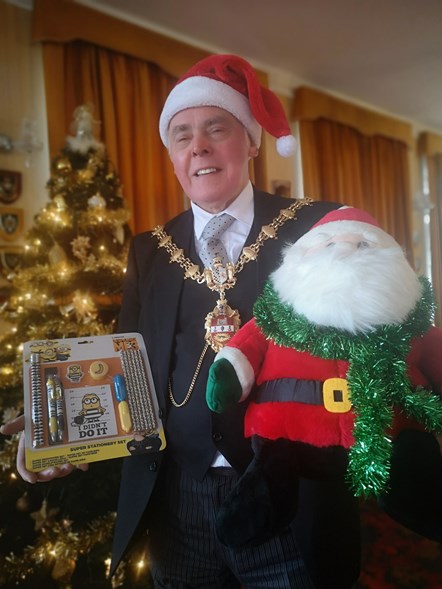 Mayor of Dudley with a toy Santa