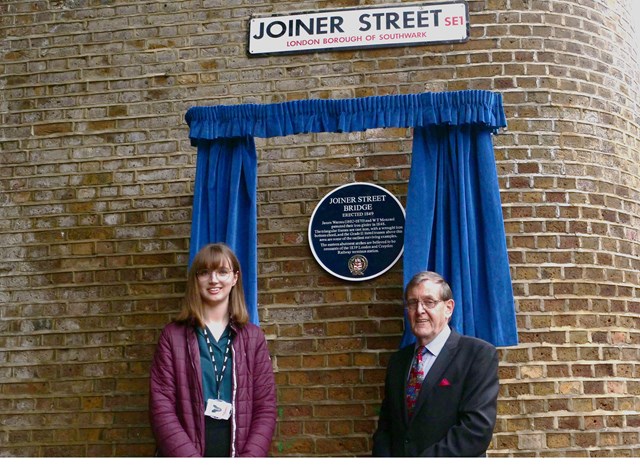 Joiner Street Plaque Unveiling: Emma Burrell, Network Rail environment specialist and Jim Cornell, chairman of the Rail Heritage Trust.