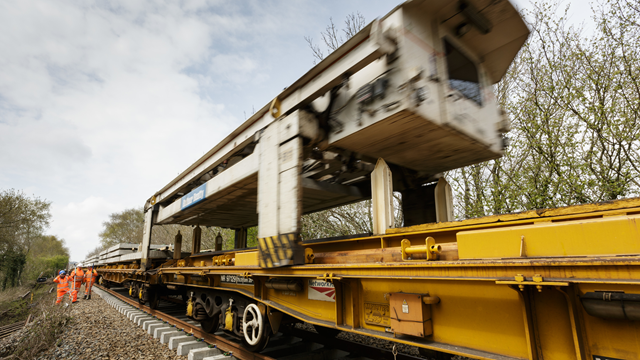 On track – Network Rail reaches key milestone on Dartmoor Line: The NTC (new track construction) machine in action on the Dartmoor Line