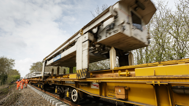 The NTC (new track construction) machine in action on the Dartmoor Line