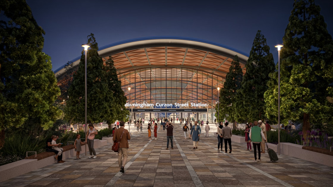 Visualisation showing the front of the new Curzon Street station from Moor Street Queensway