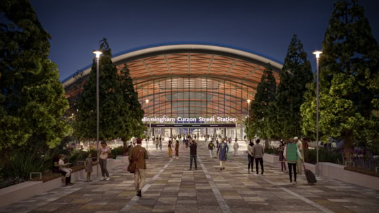Visualisation showing the front of the new Curzon Street station from Moor Street Queensway: Visualisation showing the front of the new Curzon Street station from Moor Street Queensway