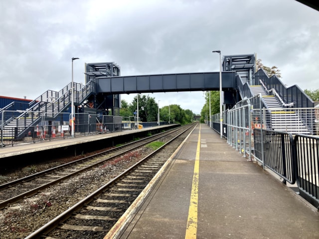 Accessible footbridge under construction at Cwmbran station, July 2024-3