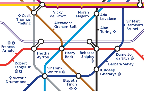 TfL and the Royal Academy of Engineering launch a new Tube map design celebrating the achievements of engineers worldwide: TfL Image - Engineering Icons Tube Map centre