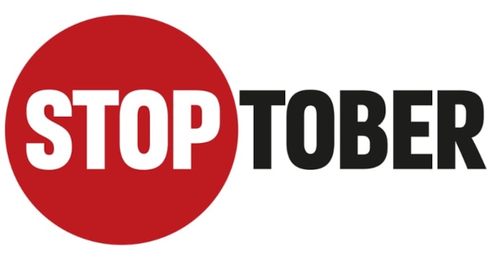 Stoptober logo-2: Logo features the stop sign, in a red circle, with 'tober' written in black lettering.