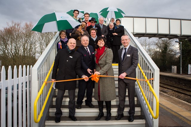 Rail Minister, Claire Perry, opening the new footbridge at Pewsey station