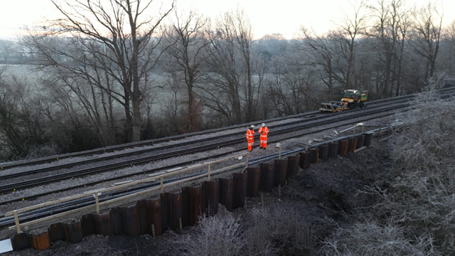 Line to reopen: Engineers have repaired the 10-metre Lingfield landslip, which closed the railway between Hurst Green and East Grinstead, Surrey: Lingfield landslip-4