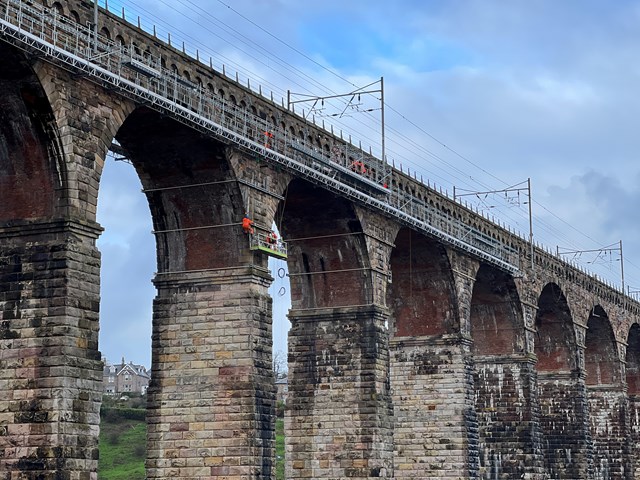 Engineers repairing the Royal Border Bridge - taken 22 November 2022