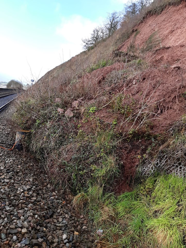 Passengers between Gloucester and Chepstow are urged to check before travelling this weekend as Network Rail undertakes emergency work following storm damage: Lydney Feb 2020