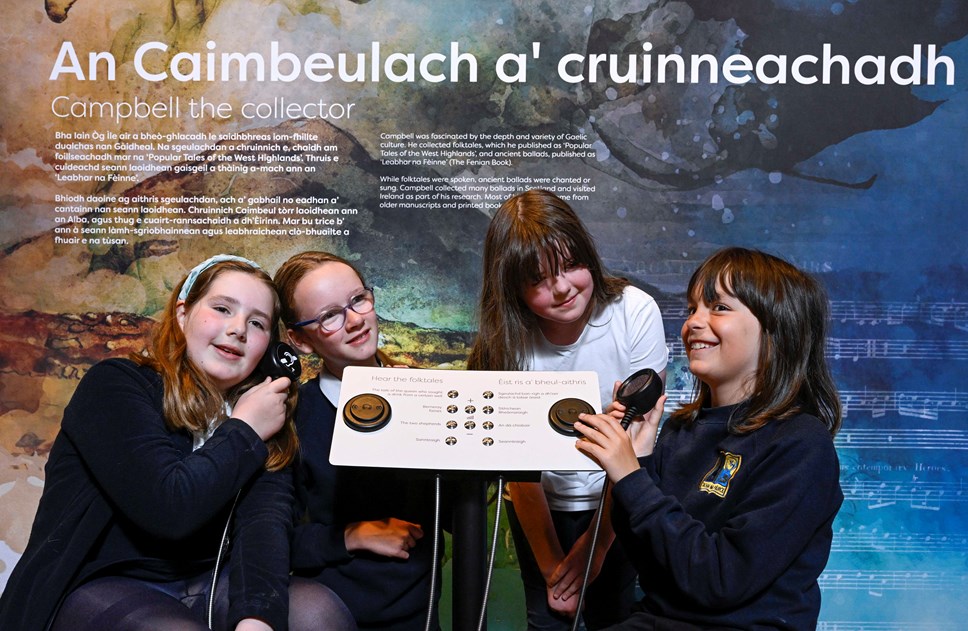 P6 pupils from Bun-sgoil Taobh na Pàirce, Edinburgh tune in to some Gaelic folktales at the National Library of Scotland. Credit: Neil Hanna