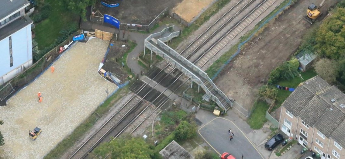 Tovil aerial picture: The existing level crossing and footbridge at Tovil, Maidstone