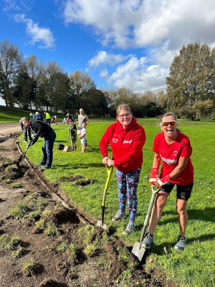 Crossgates Harriers volunteering 2: Crossgates Harriers and their supporters have already undertaken volunteering days to clear the track and edges of weeds and built-up soil.