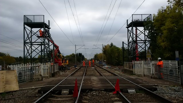 Photos show progress of new footbridge over the railway in Hertfordshire: Trinity Lane bridge construction