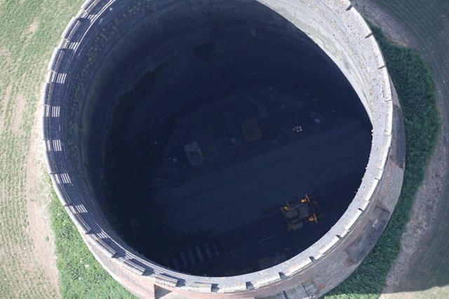 Helicopter shot of Kilsby shaft with engineering machines below credit  Network Rail Air Operations @nrairops 