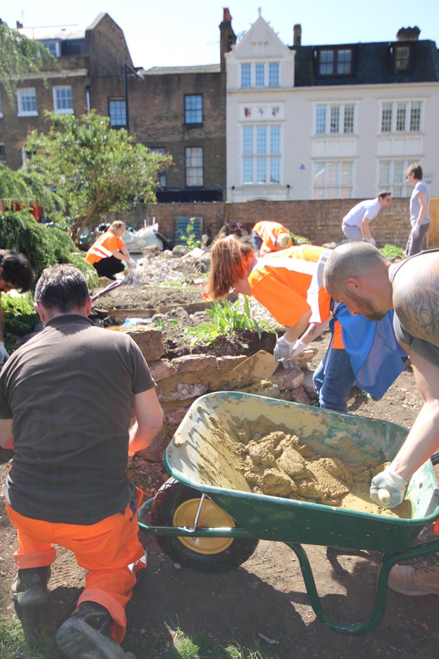 Crossbones: Sophie Reeves from Siemens tries her hand at bricklaying