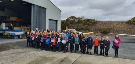 School children at Haverfordwest Airport event for International Womens Day
