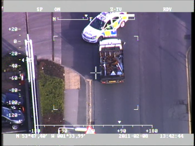 footage from Network Rail helicopter: Taken in Leeds A vehicle containing scrap metal was seen near the line.  The officer in the helicopter contacted those on the ground who stopped the vehicle.  The driver had not committed any offence.