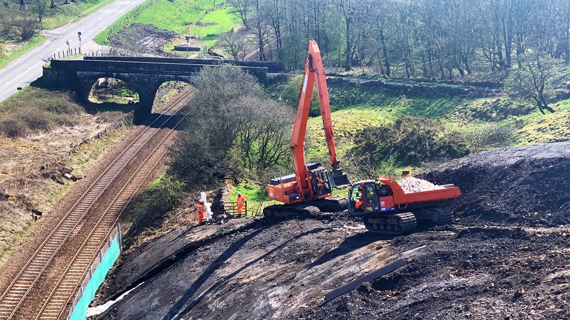 Work progressing to improve journeys on Buxton to Manchester railway line: Buxton embankment work taking place (1)