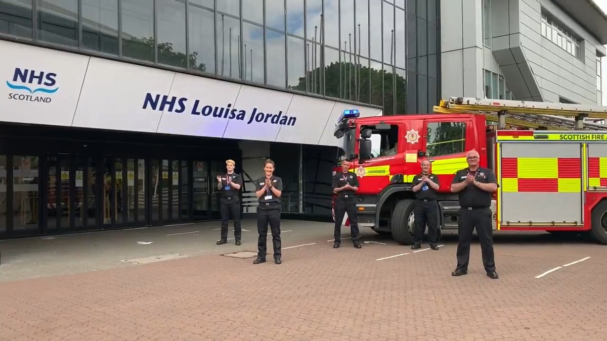 Scottish Fire and Rescue Service at NHS Louisa Jordan Screengrab