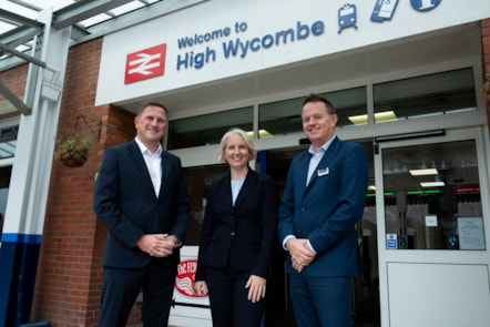 Kevin Maslin, Emma Reynolds MP and Tony Baxter outside High Wycombe station