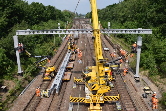 Railway upgrade work to deliver significant improvements for passengers in London, Norfolk, Suffolk and Essex: Installation of overhead gantries at Shenfield  239403