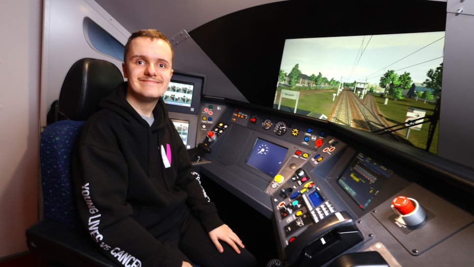Jack in the hot seat, LNER Azuma simulator at Newcastle