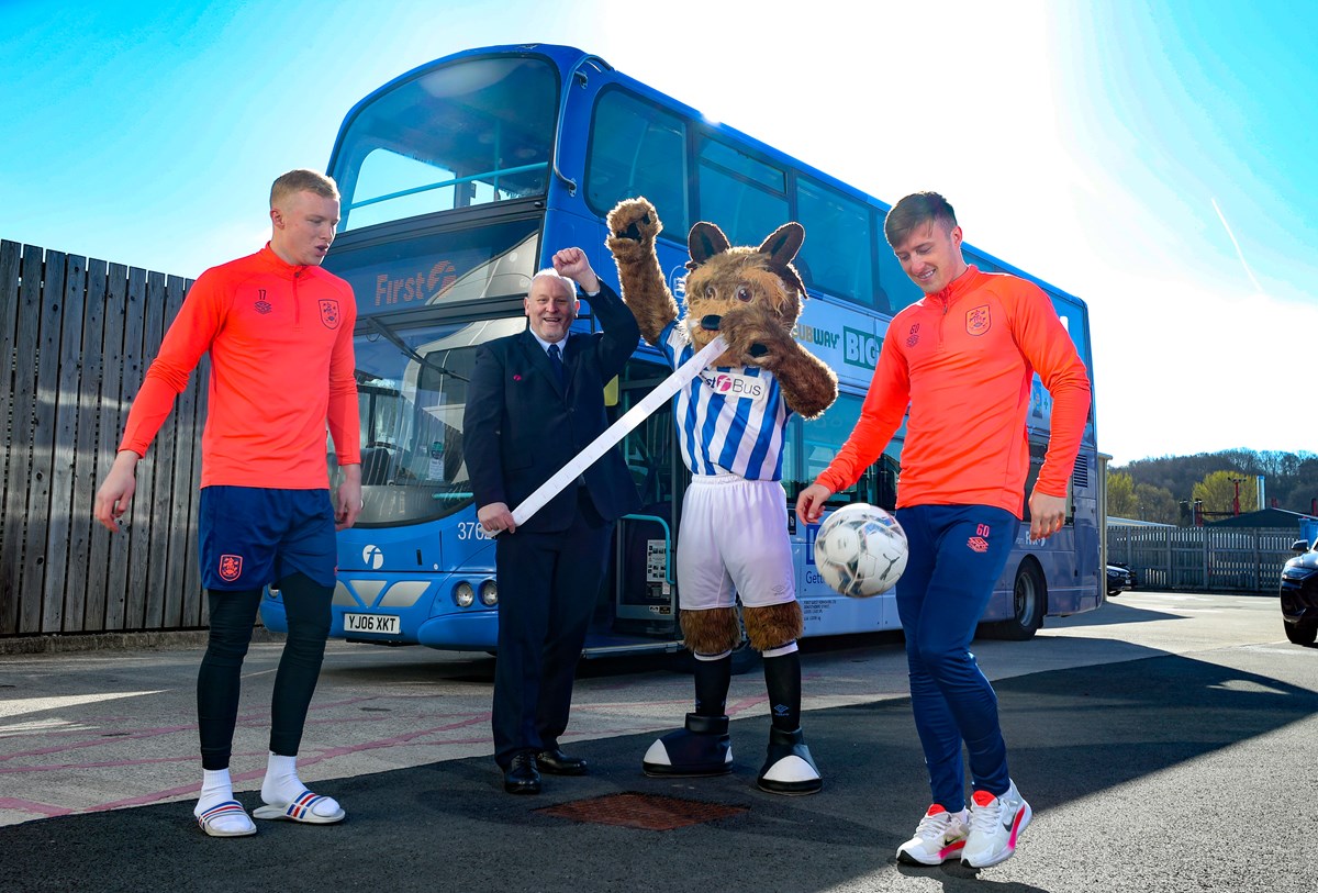 (L-R) Jacob Chapman 2nd team, Richard Stones bus driver, Terry the mascot and Danny Grant 2nd team 2