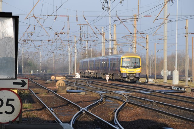 Hitchin crossovers: This photo illustrates the path Cambridge services have to negotiate upon leaving Hitchin station - crossing the East Coast Main Line to join the branch line slightly further up the tracks.