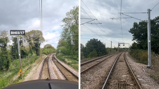 Left - one of the old masts that was starting to lean. Right - one of the new masts in place.