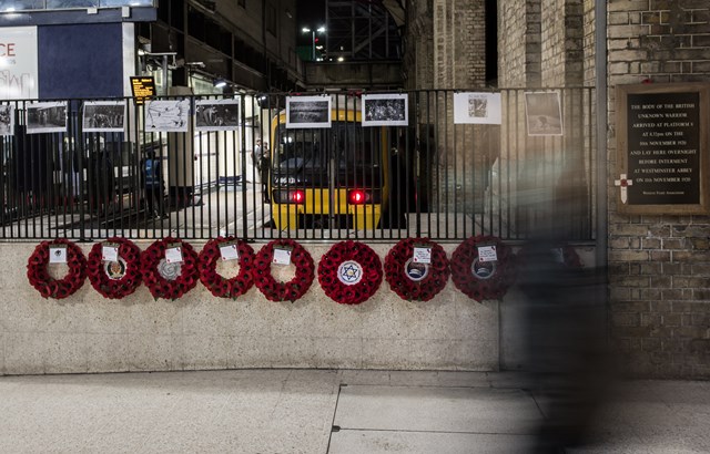 Commuters stream past wreaths laid in honour of the Unknown Warrior at Victoria Station: Commuters stream past wreaths laid in honour of the Unknown Warrior at Victoria Station, November 10, 2016