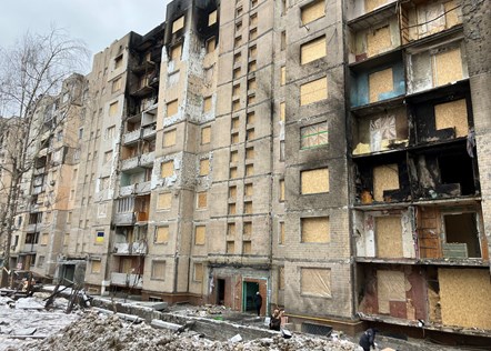 Residential block in Kyiv city centre, recently hit by a Russian drone