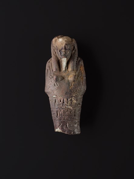 Upper half of a faience shabti inscribed for a man named Hor-sa-Iset, Late Period (about 664-332 BC) © National Museums Scotland
