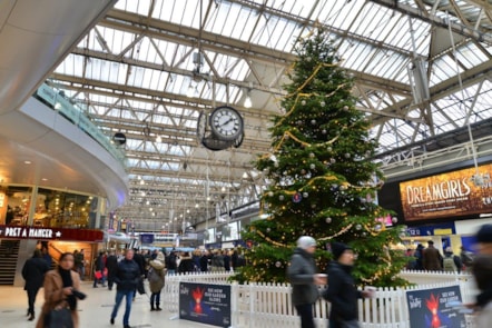 Waterloo railway station concourse - with Christmas tree and clock