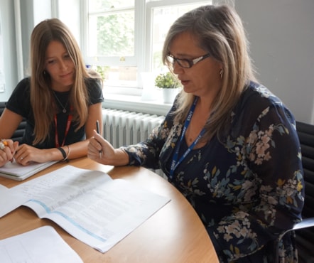 Fay Day, SEND Coordinator and Mental Health Lead, and Annie McHugh, CAMHS Clinical Psychologist, working together at Mossbourne Parkside Academy