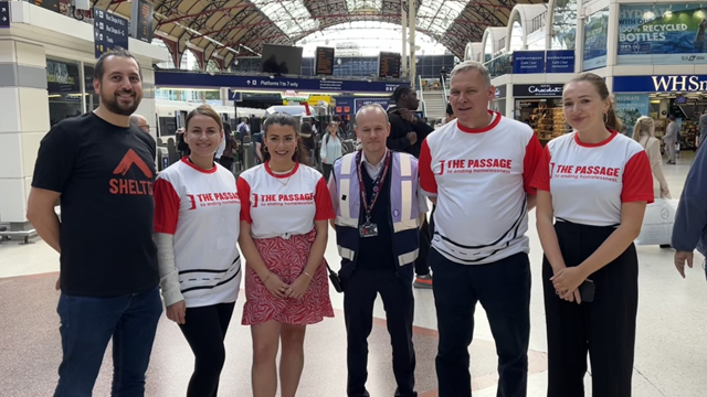 NR, Shelter and Passage colleagues at London Victoria station
