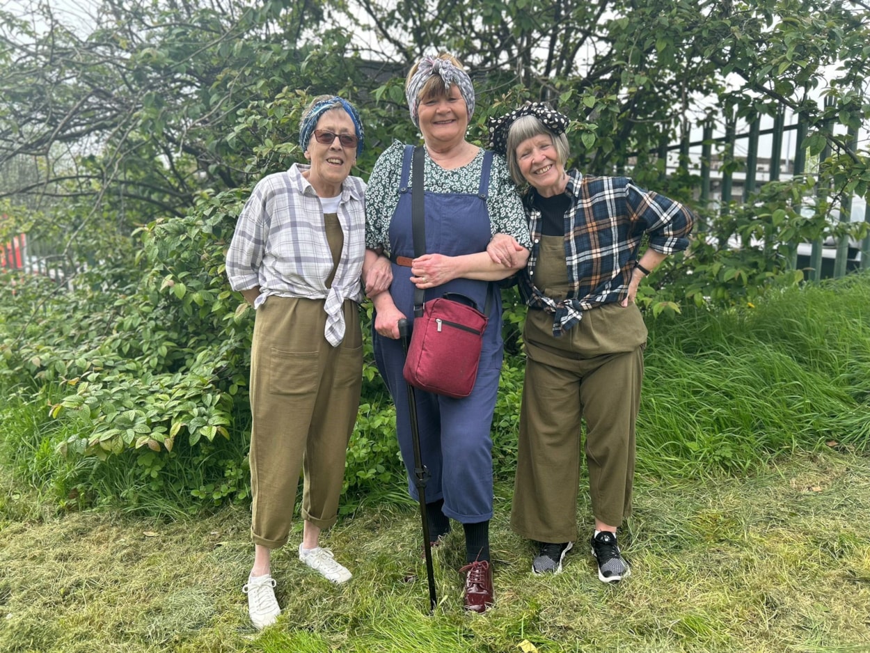 Burmantofts Community Friends members dress up in Land Army uniforms - D Day event: Burmantofts Community Friends members Brenda Morris, 76, Pat Bucknell, 66 and Jane Armstrong, 67, dress up in Land Army uniforms for the D-Day event.