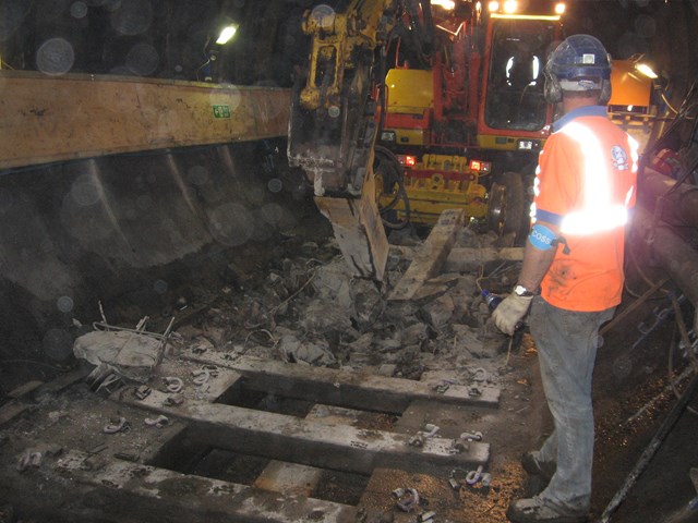 KEY PHASE OF MERSEYSIDE RAIL IMPROVEMENT WORK GETS UNDERWAY: Breaking out the old track