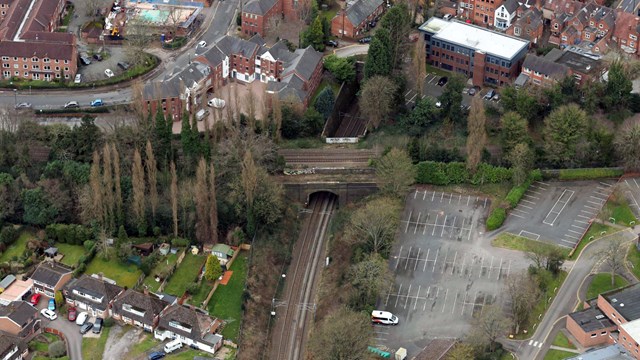 Major railway bridge upgrade on Cross City line this Easter: Aerial view of bridge being replaced in Sutton Coldfield - Credit Network Rail Air Operations