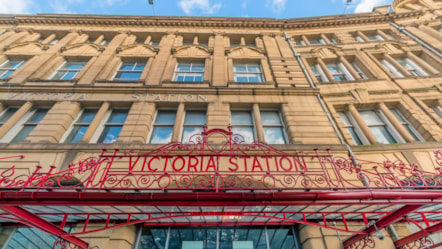 Image shows Manchester Victoria station exterior