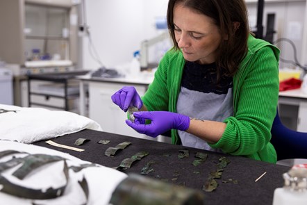 Conservator Bethan Bryan working on the Roman arm guard. Photo (c) Duncan McGlynn (4)