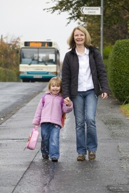 Denise and Emily happily making their way to the local sports centre